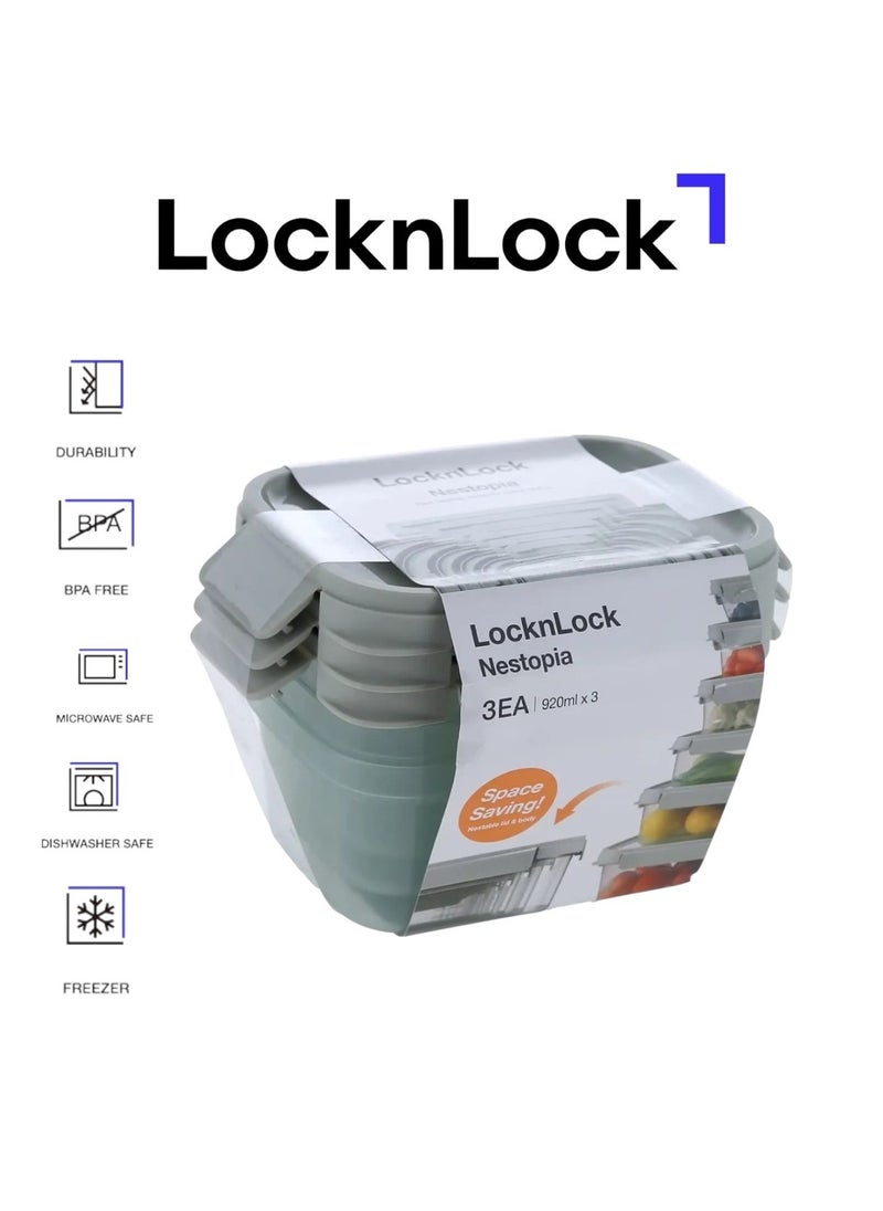 LOCK & LOCK LocknLock Nestopia Set of 3 Airtight Containers (920ml) - Microwave & Freezer Safe, Made in Vietnam  - Image 1