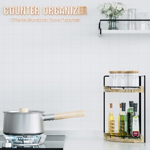 CeleVista Corner Bathroom Counter Organizer, 2 Tier Wood Vanity Storage, Waterproof Skincare Shelf for Kitchen & Toiletries Decor, Dresser (Rustic-2 Tier) - Image 3