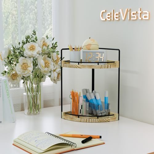 CeleVista Corner Bathroom Counter Organizer, 2 Tier Wood Vanity Storage, Waterproof Skincare Shelf for Kitchen & Toiletries Decor, Dresser (Rustic-2 Tier) - Image 5