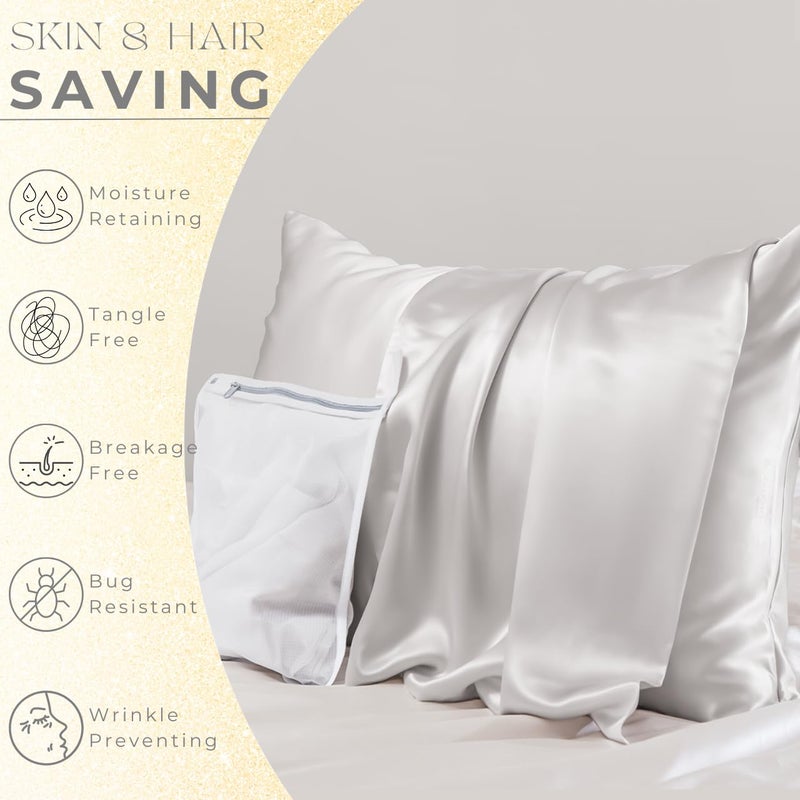 PROMEED Silk Pillowcase for Hair and Skin with Hidden Zipper, Both Sides 23 Momme Natural Real 100% Mulberry Silk Pillow Case, 1 Piece (Queen 20"x30", Light Grey) - Image 3