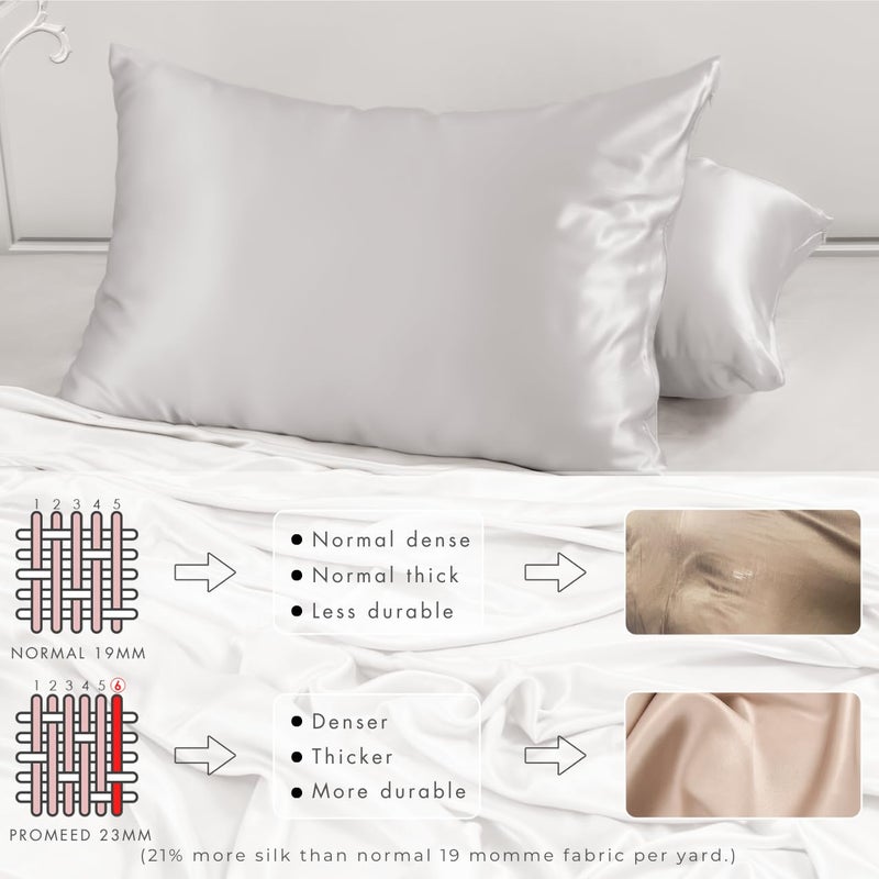 PROMEED Silk Pillowcase for Hair and Skin with Hidden Zipper, Both Sides 23 Momme Natural Real 100% Mulberry Silk Pillow Case, 1 Piece (Queen 20"x30", Light Grey) - Image 4