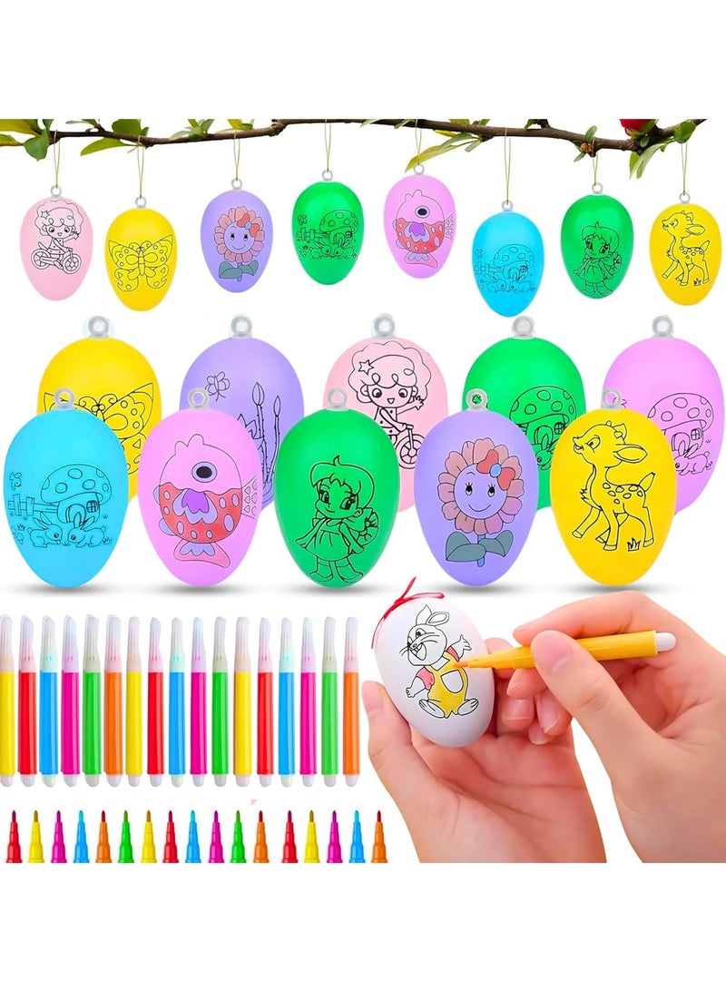 ARGT طقم تلوين البيض 12 قطعة - مجموعة تزيين بيض عيد الفصح مع 48 قلم ملون، بيض مزيف قابل للتلوين معلق للأطفال، الفنون والحرف، حشوات بيناتا، هدايا حفلات، هدايا أكياس عيد الميلاد للأولاد - Image 1