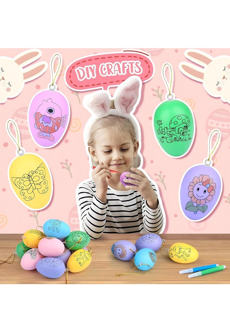 ARGT طقم تلوين البيض 12 قطعة - مجموعة تزيين بيض عيد الفصح مع 48 قلم ملون، بيض مزيف قابل للتلوين معلق للأطفال، الفنون والحرف، حشوات بيناتا، هدايا حفلات، هدايا أكياس عيد الميلاد للأولاد - Image 2