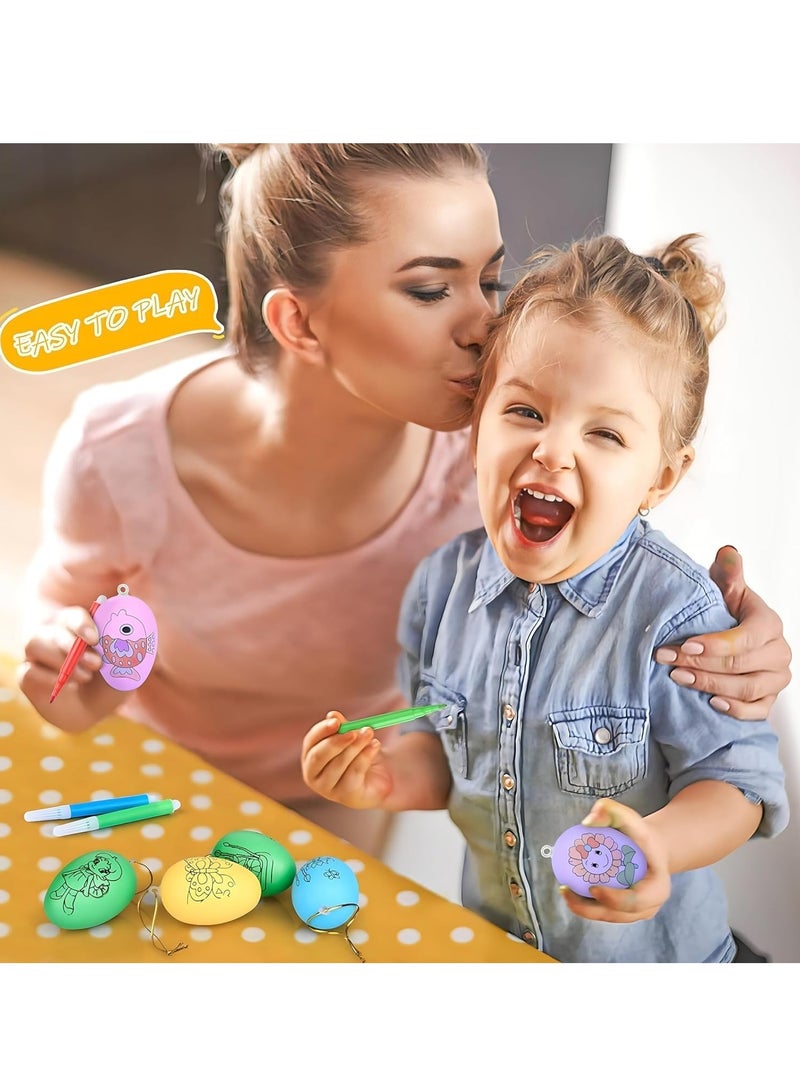 ARGT طقم تلوين البيض 12 قطعة - مجموعة تزيين بيض عيد الفصح مع 48 قلم ملون، بيض مزيف قابل للتلوين معلق للأطفال، الفنون والحرف، حشوات بيناتا، هدايا حفلات، هدايا أكياس عيد الميلاد للأولاد - Image 3