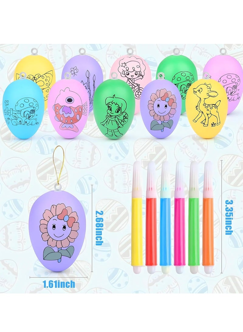 ARGT طقم تلوين البيض 12 قطعة - مجموعة تزيين بيض عيد الفصح مع 48 قلم ملون، بيض مزيف قابل للتلوين معلق للأطفال، الفنون والحرف، حشوات بيناتا، هدايا حفلات، هدايا أكياس عيد الميلاد للأولاد - Image 4