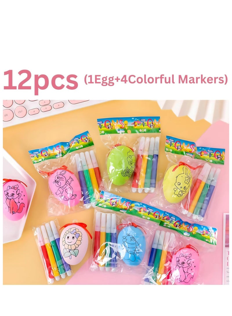 ARGT طقم تلوين البيض 12 قطعة - مجموعة تزيين بيض عيد الفصح مع 48 قلم ملون، بيض مزيف قابل للتلوين معلق للأطفال، الفنون والحرف، حشوات بيناتا، هدايا حفلات، هدايا أكياس عيد الميلاد للأولاد - Image 5