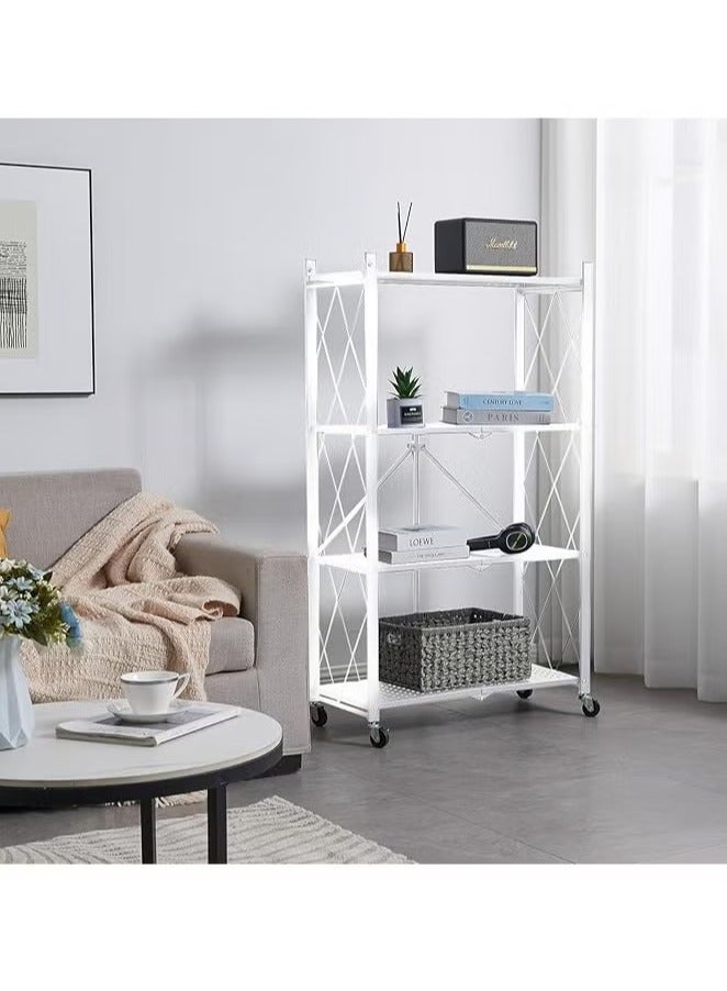 رفوف مطبخ متعددة الوظائف قابلة للطي بدون تركيب من 4 طبقات ، رفوف تخزين متعددة الطبقات ممتدة من الأرض إلى السقف ، رفوف تخزين ، رفوف فرن ميكروويف ، رفوف وعاء (أبيض) - Image 2