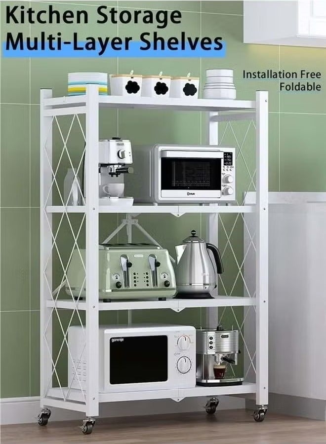 رفوف مطبخ متعددة الوظائف قابلة للطي بدون تركيب من 4 طبقات ، رفوف تخزين متعددة الطبقات ممتدة من الأرض إلى السقف ، رفوف تخزين ، رفوف فرن ميكروويف ، رفوف وعاء (أبيض) - Image 1