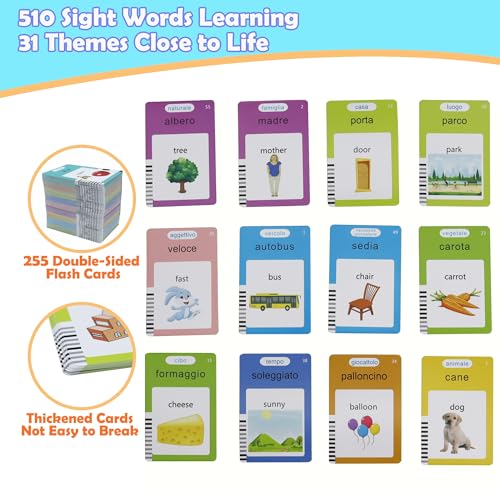 MAYAPHILOS 510 Words Italian and English Talking Flash Cards Pocket Speech for Learn Italian Italian Language Learning Audible Talking Flashcards Toddlers Sensory Preschool Birthday Gifts - Image 5