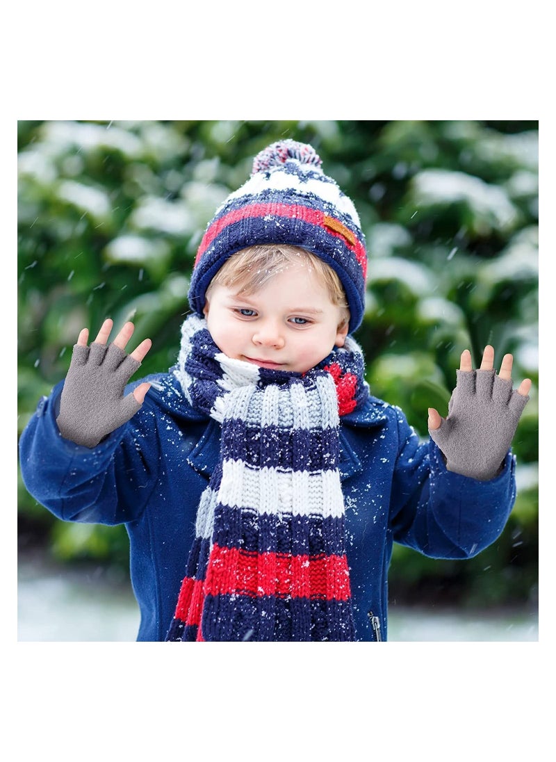 SYOSI 3 Pairs Kids Fingerless Gloves Convertible Flip Top Gloves Winter Warm Knit Half Finger Mitten for Kids Boy Girls 5-10 Years  - Image 4