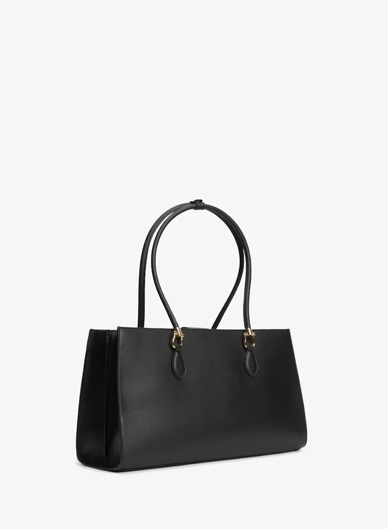 Tommy Hilfiger Black Logo-Plaque Grained-Texture Tote Bag for Women | Best Price UAE