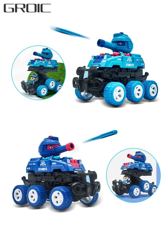 GROIC 2 Pcs Pull Back Cars Transform Tank Vehicle, Inertia Drive Climbing Toy Cars, 6-Wheel Launchable Tanks Pull Back Toys Off-Road Vehicles - Image 1