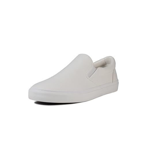 hello basics Men's Sneakers Classic Low Top Slip On Shoes Wide Canvas Skate Loafers Sneakers with Soft Insole Causal Dress Shoes for Men Comfortable Walking Shoes Slip on Sneakers for Men, White, 12 - Image 2