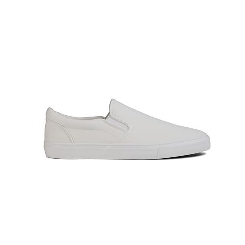 hello basics Men's Sneakers Classic Low Top Slip On Shoes Wide Canvas Skate Loafers Sneakers with Soft Insole Causal Dress Shoes for Men Comfortable Walking Shoes Slip on Sneakers for Men, White, 12 - Image 5