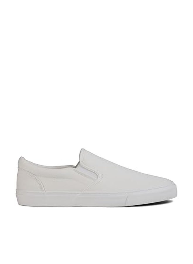 hello basics Men's Sneakers Classic Low Top Slip On Shoes Wide Canvas Skate Loafers Sneakers with Soft Insole Causal Dress Shoes for Men Comfortable Walking Shoes Slip on Sneakers for Men, White, 12 - Image 1