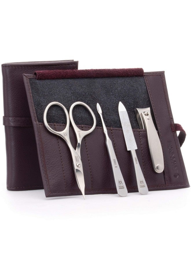 GERMANIKURE 4pc Manicure Set in Dark Purple Leather Case - Made in Solingen Germany, FINOX Stainless Steel Tools - Professional Quality Compact Nail Grooming Kit - Image 1