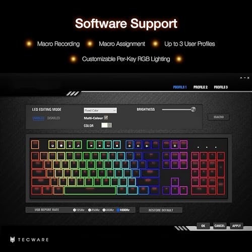 TECWARE Phantom 87 Key Mechanical Keyboard, RGB led, Typewriter Sound, Outemu Blue Switch - Image 5