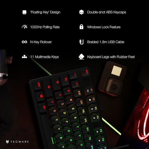TECWARE Phantom 87 Key Mechanical Keyboard, RGB led, Typewriter Sound, Outemu Blue Switch - Image 4