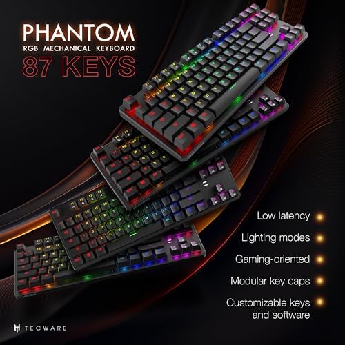 TECWARE Phantom 87 Key Mechanical Keyboard, RGB led, Typewriter Sound, Outemu Blue Switch - Image 2