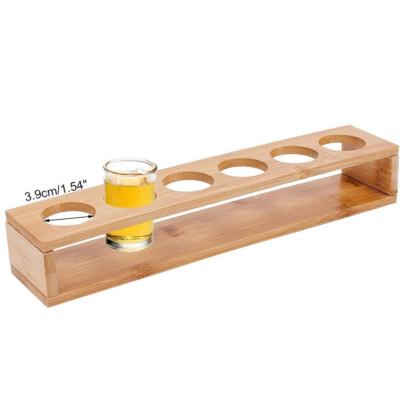 NBEADS 6 Shot Glass Holder Tray Bamboo Serving and Storage Display for Bar Accessories Wine Glasses Water Planting Tube Crystal Ball Hole 153 Inch