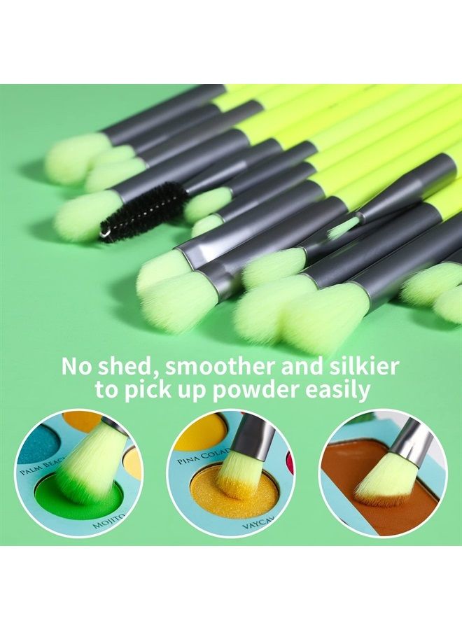 docolor Eyeshadow Brush Set 15Pcs Eye Makeup Brushes Professional Makeup Brush Set Eye Shadow Blending Concealer Eyebrow Eyelash Eye Liners Premium Synthetic Eyeshadow Crease Brow Brush, Neon Green - Image 3