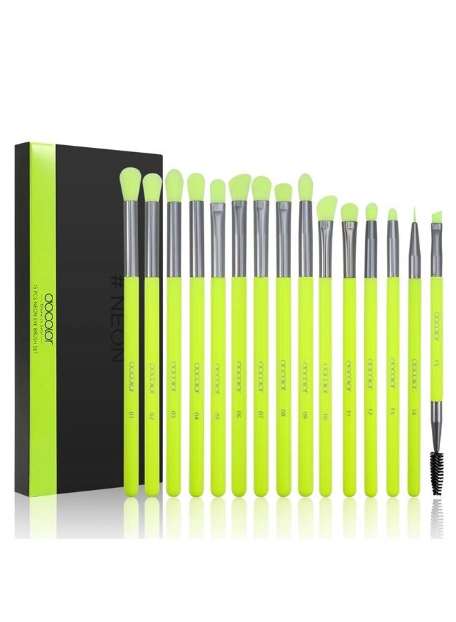 docolor Eyeshadow Brush Set 15Pcs Eye Makeup Brushes Professional Makeup Brush Set Eye Shadow Blending Concealer Eyebrow Eyelash Eye Liners Premium Synthetic Eyeshadow Crease Brow Brush, Neon Green - Image 1