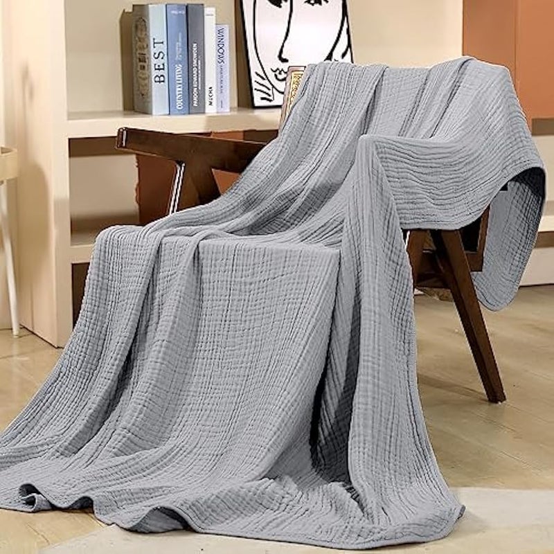 Loquat Muslin Blanket, 100% Cotton Throw, Summer Blanket, Large (127 x 152.4cm), for Bed, Couch, 6-Layer Gauze Blanket for Adults, Lightweight and Breathable, Gray - Image 4