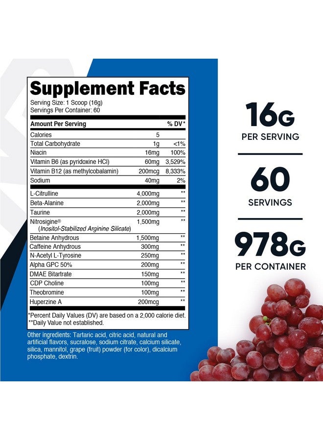 مسحوق نيوتريكوست بري-إكس إكستريم قبل التمرين، بنكهة العنب، 60 حصة، نباتي، غير معدل وراثيًا وخالي من الغلوتين - Image 1