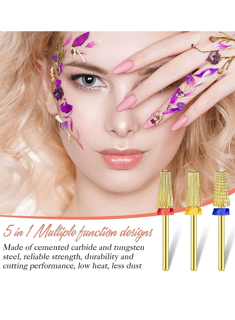 Excefore Carbide Nail Drill Bit Use for both Left to Right Handed, 3/32 Inch Nail Bit for Fast Remove Acrylic Gel Nail 3 Pieces Nail Carbide 5 in 1 Bit Multi-function Tapered Shaping Nail Drill - Image 5