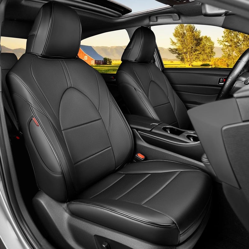 HKZ Custom Fit Leather Seat Covers for Toyota Camry 2018-2024 - Black Full Set - Image 1
