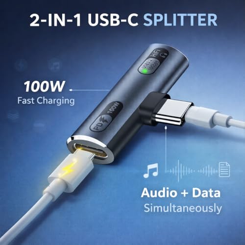 Mizi 2025 Upgraded USB C Splitter 100W Fast Charging Adapter – Dual USB C Headphone & Charger Dongle for iPhone 16/15, iPad, MacBook, Galaxy S24/S23, Pixel & More – Audio + Power Adapter - Grey - Image 2