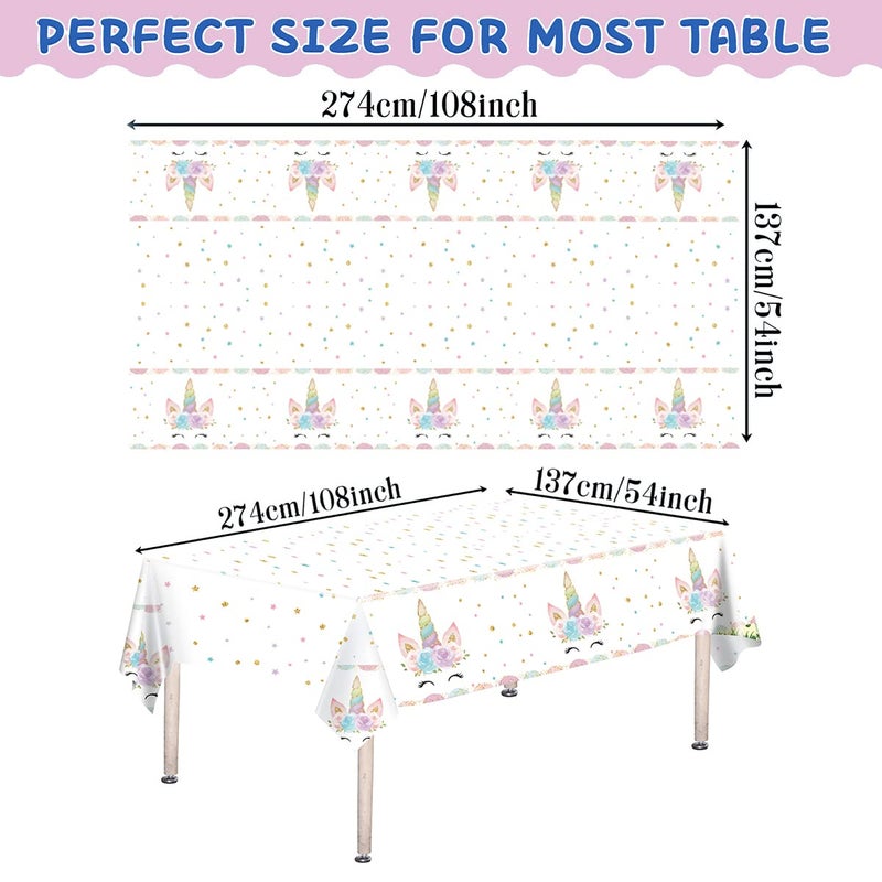 DaiUni 1PCS Unicorns Party Tablecloths for Birthday Decoration, Plastic Disposable Rectangle Table Covers for Kids Girls Birthday Baby Shower Party Supplies, 54" x 108" - Image 2