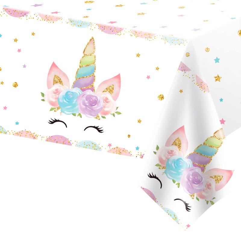 DaiUni 1PCS Unicorns Party Tablecloths for Birthday Decoration, Plastic Disposable Rectangle Table Covers for Kids Girls Birthday Baby Shower Party Supplies, 54" x 108" - Image 1
