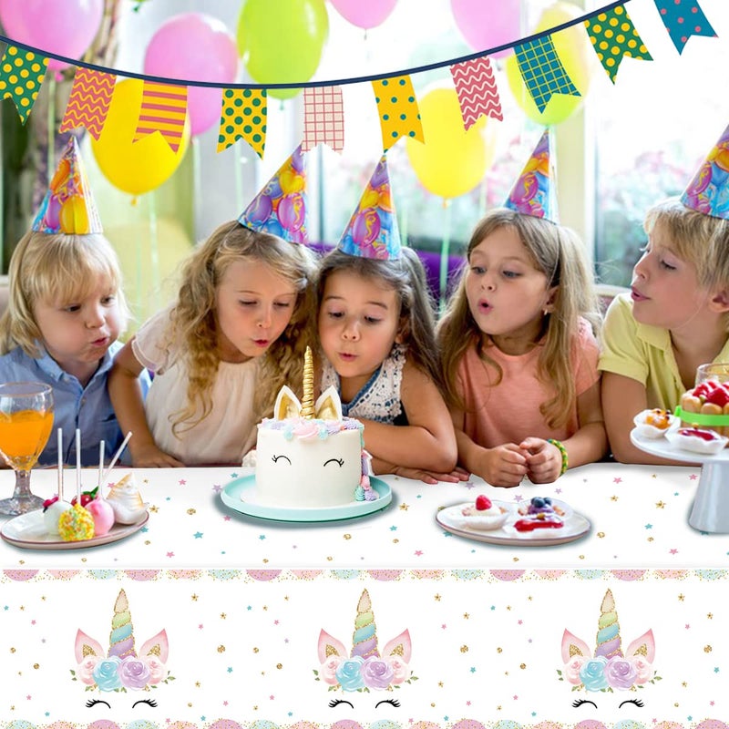 DaiUni 1PCS Unicorns Party Tablecloths for Birthday Decoration, Plastic Disposable Rectangle Table Covers for Kids Girls Birthday Baby Shower Party Supplies, 54" x 108" - Image 4