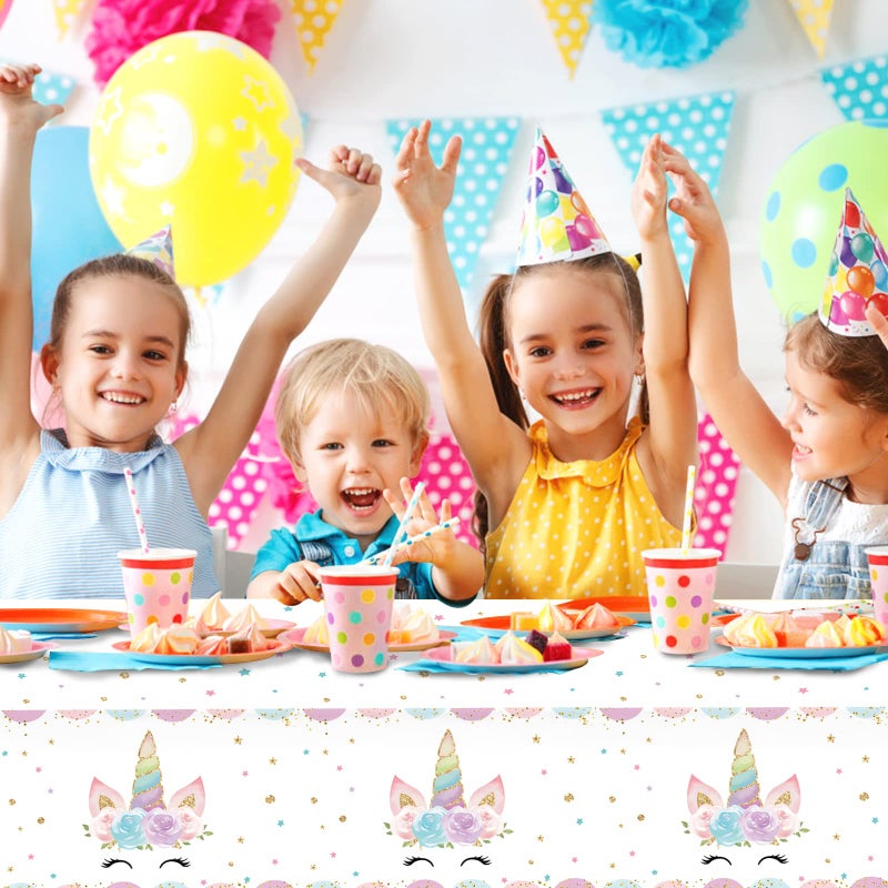 DaiUni 1PCS Unicorns Party Tablecloths for Birthday Decoration, Plastic Disposable Rectangle Table Covers for Kids Girls Birthday Baby Shower Party Supplies, 54" x 108" - Image 5