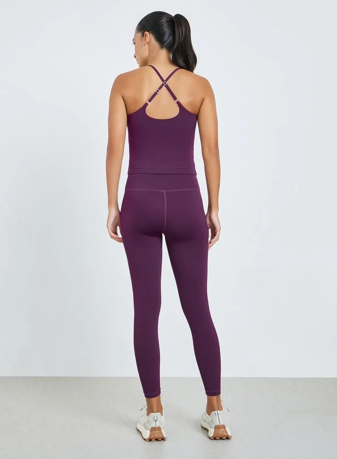 Styli Active Purple Purple Cross Back Strap Longline Sports Bra and Leggings Set for Women | Best Price UAE