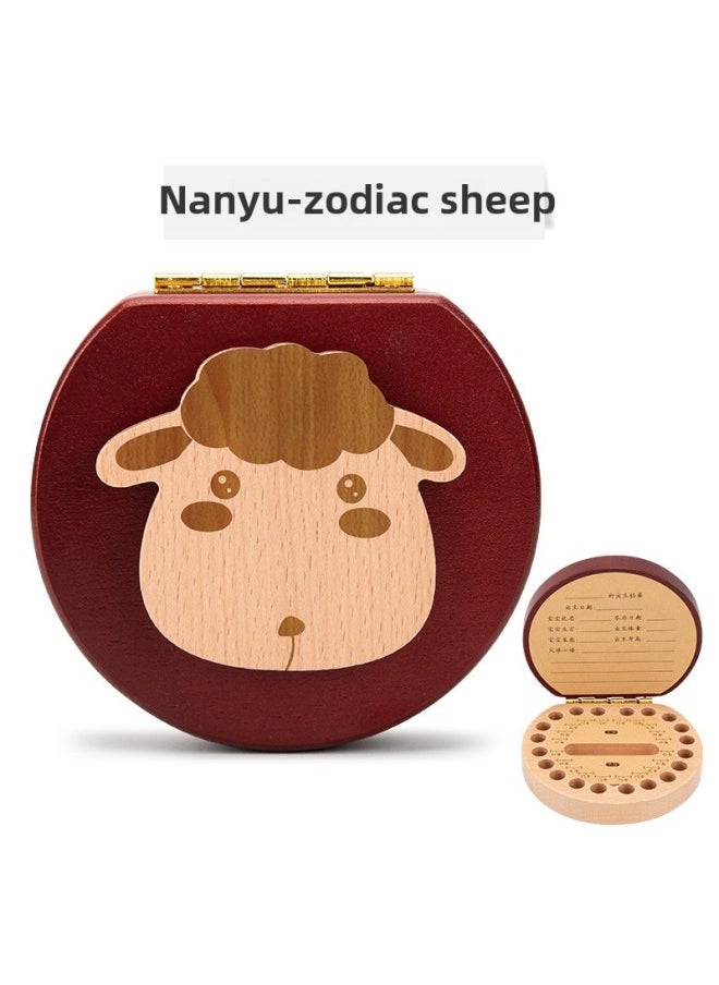 Generic Baby Teeth Storage Box Children's Baby Teeth Commemorative Box Girl Baby Teeth Collection Fetal Hair Preservation Wooden Box Boy-Color:Nanyu-zodiac Sheep  - Image 1