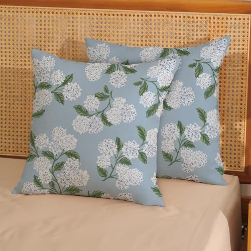 DAFENA Light Blue Pillow Covers 16x16 Inch 2 Pcs Blue Green Hydrangea Flower Decor Throw Pillows Vintage Floral Seasonal Spring Summer Outdoor Decoration Pillowcase Linen Cushion Cover for Couch Sofa - Image 3