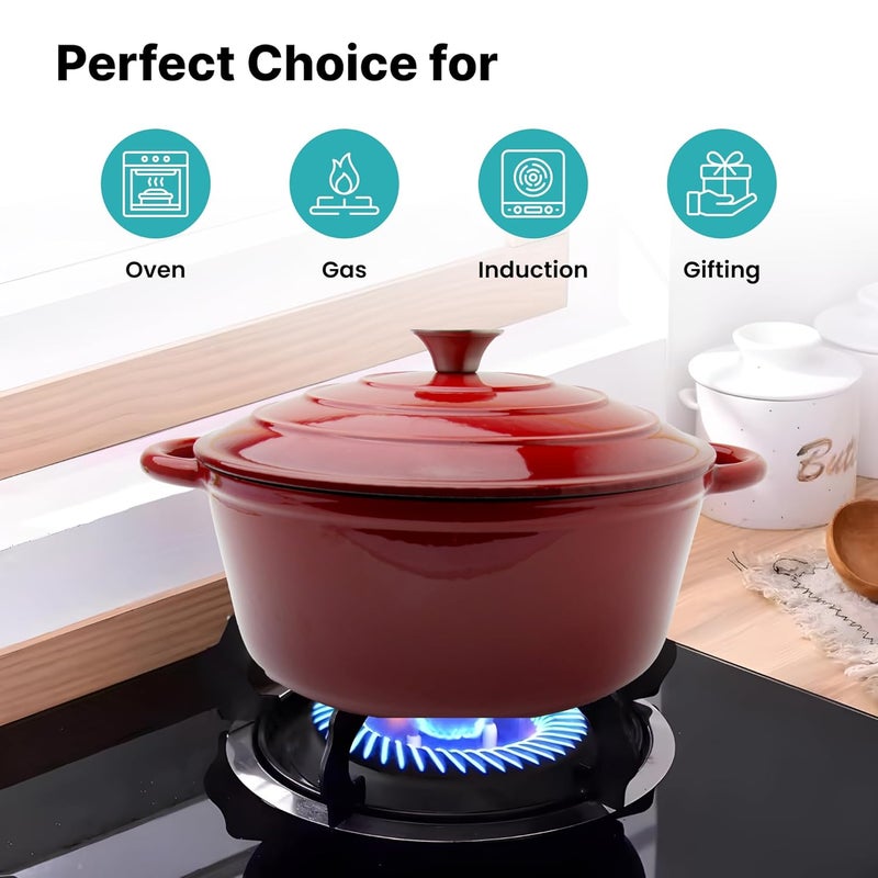 The Better Home The Better Home Rustic Series Cast Iron Dutch Oven 5L Christmas Gifts Enamel Coated Biryani Handi Pot Heavy Bottom Handi With Lid For Cooking Rust Proof Iron Pot Gas Induction Cookware Red  - Image 4