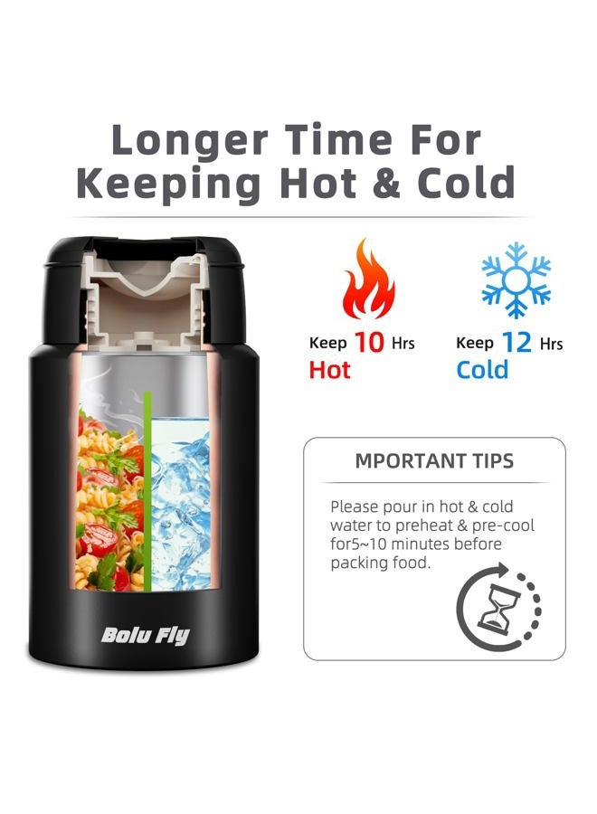 Bolu Fly 18oz Insulated Food Container with Spoon & Insulated Bag, Soup Thermo for hot Food- 10-Hour Heat Retention, Leak-Proof Stainless Steel Lunch Thermo for Adults, Office, Travel(Black-Dinosaur) - Image 4