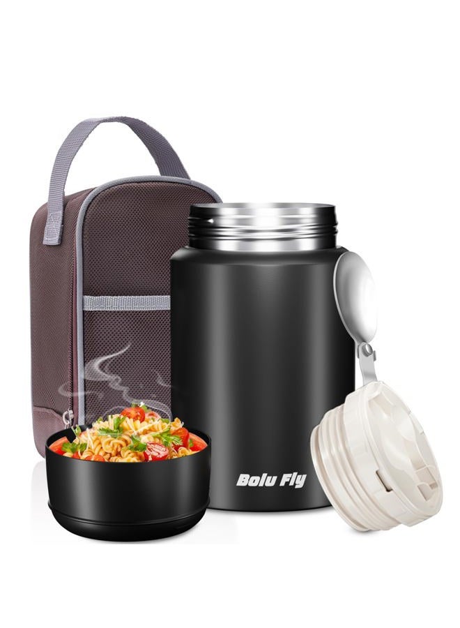 Bolu Fly 18oz Insulated Food Container with Spoon & Insulated Bag, Soup Thermo for hot Food- 10-Hour Heat Retention, Leak-Proof Stainless Steel Lunch Thermo for Adults, Office, Travel(Black-Dinosaur) - Image 1