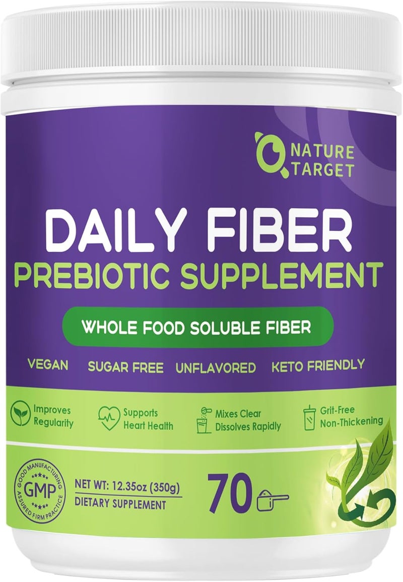 NATURE TARGET Daily Fiber Supplement  Soluble Prebiotic Fiber Powder for Gut Health Whole Food High Fiber for Digestive Health  Regularity Unflavored Gluten  Sugar Free Keto  70 Servings - Image 1