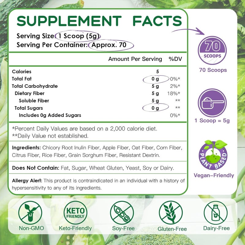 NATURE TARGET Daily Fiber Supplement  Soluble Prebiotic Fiber Powder for Gut Health Whole Food High Fiber for Digestive Health  Regularity Unflavored Gluten  Sugar Free Keto  70 Servings - Image 2