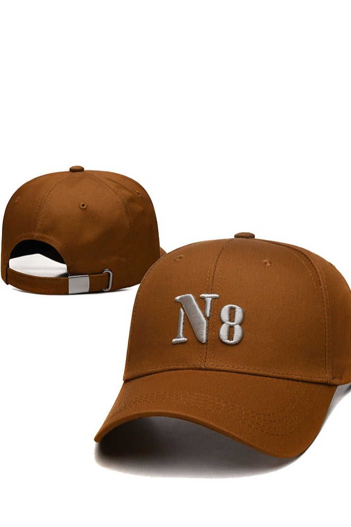 Brown Baseball Cap with Embroidered "N8" Logo, Stylish and Versatile
