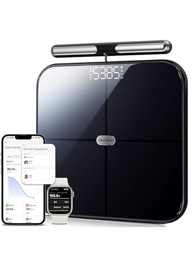 CONOYAR Bluetooth Weight Scale, Smart Weighing Scale for Body Weight, Fat, BMI, Muscle and other 57 Body Composition with Retractable Handle, Digital 8... - Image 1