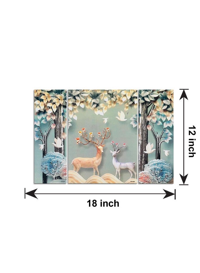 AlertEra Industries Wall Paintings | Wood Wall Art for Bedroom | Deer Paintings Wall Sculpture | Painting for office | Painting for Hotels | 3 Piece Set | 12x18 | 1403 | Grey - Image 4