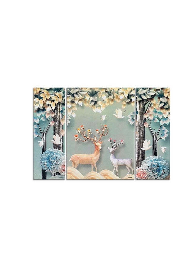 AlertEra Industries Wall Paintings | Wood Wall Art for Bedroom | Deer Paintings Wall Sculpture | Painting for office | Painting for Hotels | 3 Piece Set | 12x18 | 1403 | Grey - Image 1