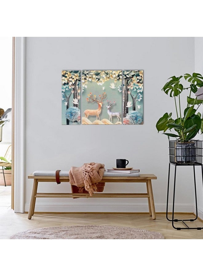 AlertEra Industries Wall Paintings | Wood Wall Art for Bedroom | Deer Paintings Wall Sculpture | Painting for office | Painting for Hotels | 3 Piece Set | 12x18 | 1403 | Grey - Image 3