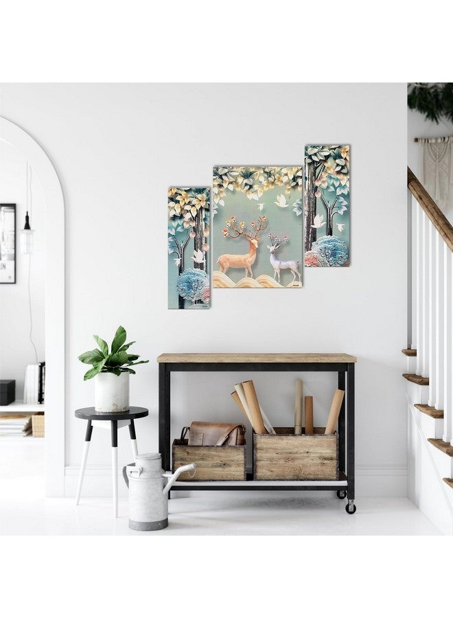 AlertEra Industries Wall Paintings | Wood Wall Art for Bedroom | Deer Paintings Wall Sculpture | Painting for office | Painting for Hotels | 3 Piece Set | 12x18 | 1403 | Grey - Image 2