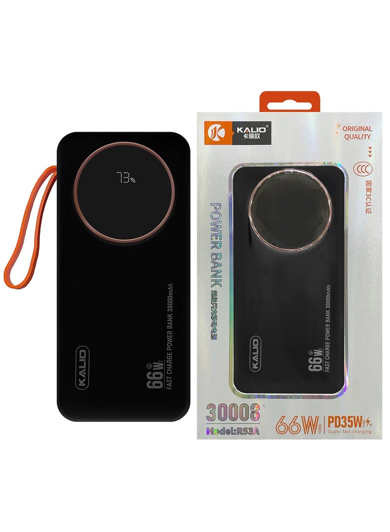 KALIO 2Packs R53A Power Bank 30000mAh - Ultra-Compact 66W High-Speed Charging with PD35W Support and Four Built-in Cables / White Black - Image 3